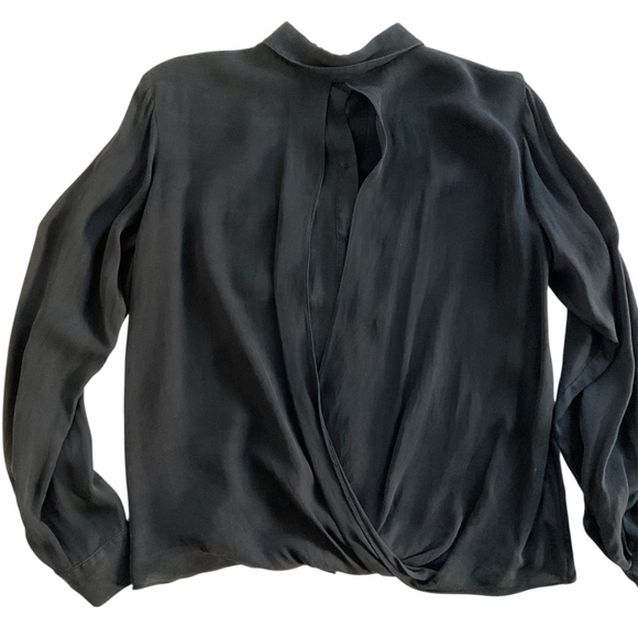 Chelsea Flower 100% Silk Button Up Blouse XS Black Open Back Sexy Night Out Y2K - Picture 2 of 13